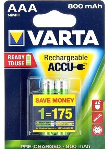 Аккумулятор ААА Varta HR03-2BL 1000мА/ч Ni-Mh Accu Ready2Use в блистере 2шт.