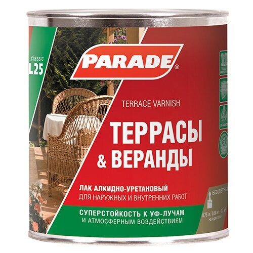 Лак алкидно-уретановый Parade L25 для террас полуматовый 0,75л