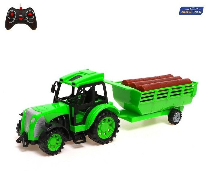 Трактор радиоуправляемый «Фермер» с прицепом работает от аккумулятора цвет зелёный