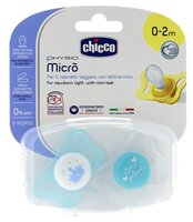 Пустышка силиконовая ортодонтическая Chicco Physio Micro 0-2 м (2 шт.) голубой/динозавр