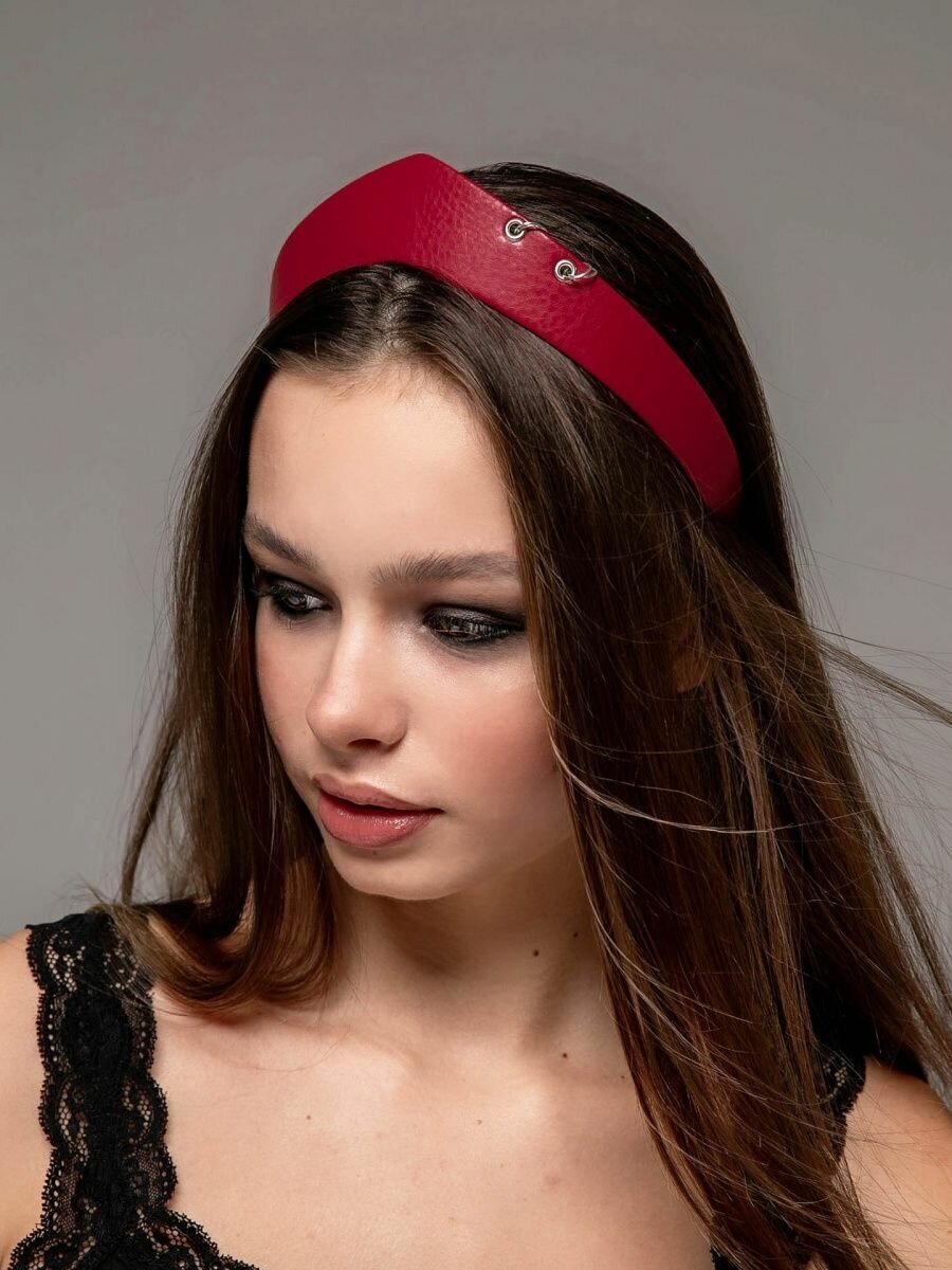 Современный ободок-кокошник экокожа 3,5 см. бордовый — фото 1