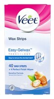 Veet Восковые полоски Easy Gelwax с витамином E и миндальным маслом для чувствительной кожи 12 шт.