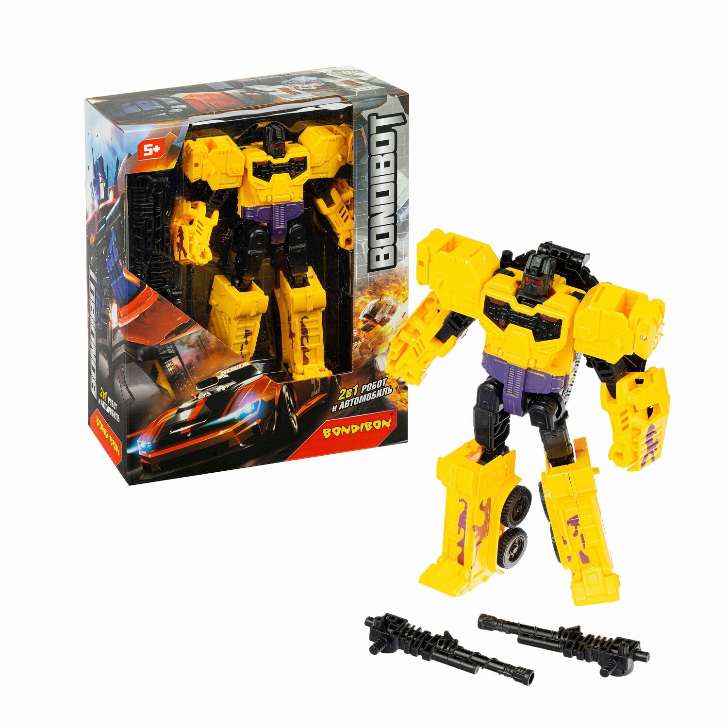 Трансформер 2 в 1. Робот и автомобиль, жёлтый Bondibon - фото №1