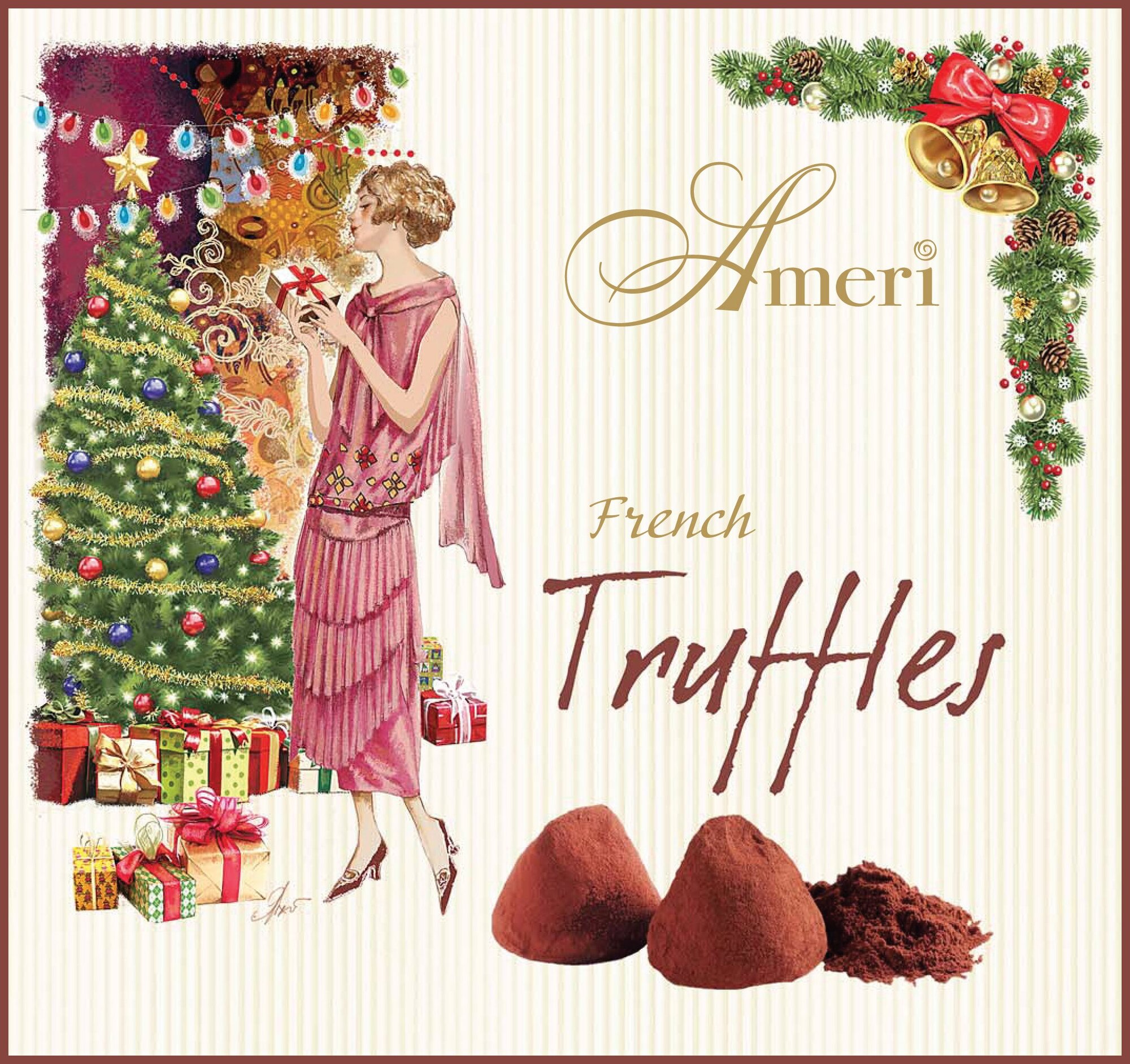 Подарочный набор Ameri Truffles French Шоколадные конфеты Трюфели классические Рождественская елка, 250г