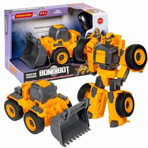 Трансформер-конструктор с отвёрткой BONDIBOT 2в1 Bondibon / Бульдозер робот в подарок для ребёнка