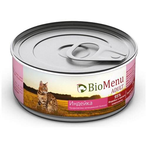 Влажный корм BioMenu Adult для кошек мясной паштет с индейкой 95% мясо, 12 шт 100 г