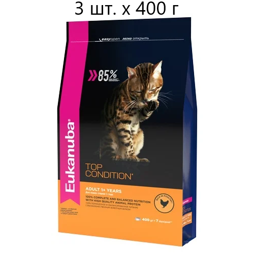 Сухой корм для кошек Eukanuba Top Condition Adult 1+ years, с домашней птицей, 3 шт. х 400 г