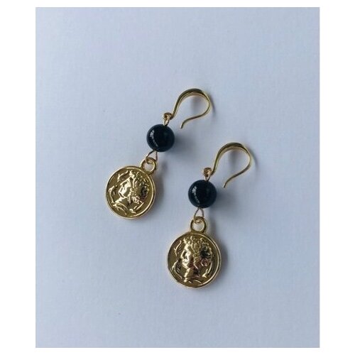 Серьги Kedem, агат, золотой, черный