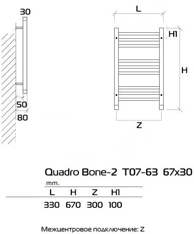 Quadro Bone-2 67x30 (см) полотенцесушитель водяной Белый - фотография № 3