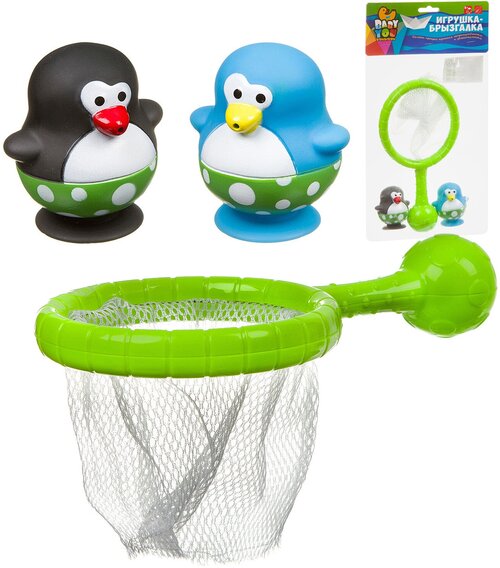 Набор для ванной BONDIBON Baby You Сачок и 2 пингвина (ВВ3466), зеленый/голубой/черный