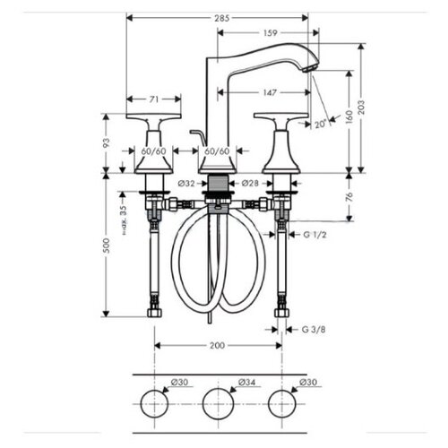 фото Смеситель для раковины (умывальника) hansgrohe metropol classic 31307000 двухрычажный встраиваемый