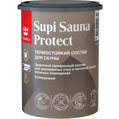 Tikkurila Защитный состав для саун supi sauna protect, полуматовый, база ep, 0,9 л 253709 средство для очистки tikkurila supi saunapesu 1 л состав для удаления минеральных высолов