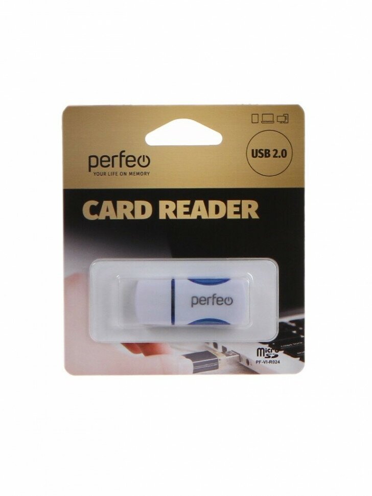 Картридер Perfeo Micro SD, (PF-VI-R024 Blue) белый/синий