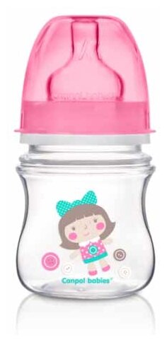 Canpol Babies Бутылочка антиколиковая с широким горлом EasyStart Toys, 120 мл, с рождения, розовый