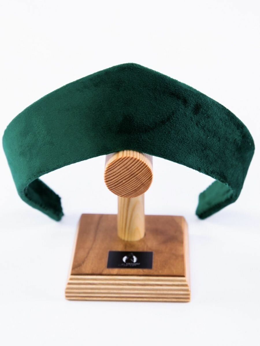 Современный ободок кокошник бархатный 4,5 см. темно-зеленый — фото 1