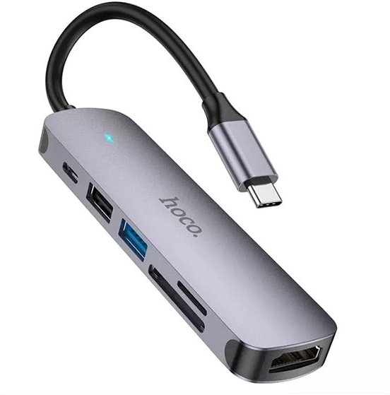 Хаб USB Hoco HB28 USB-C - HDTV + USB 3.0 + USB 2.0+SD+TF Grey 6931474769336