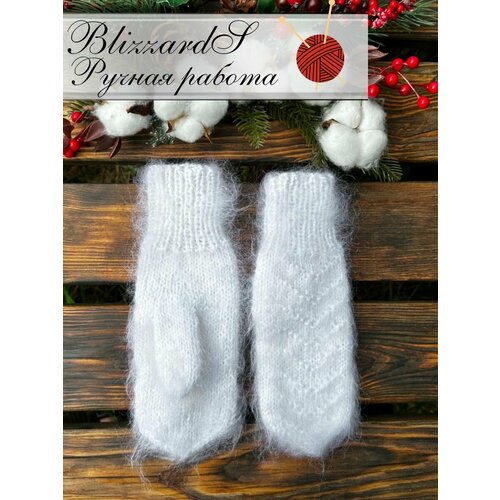 Варежки , демисезон/зима, утепленные, вязаные, размер 6-8, белый