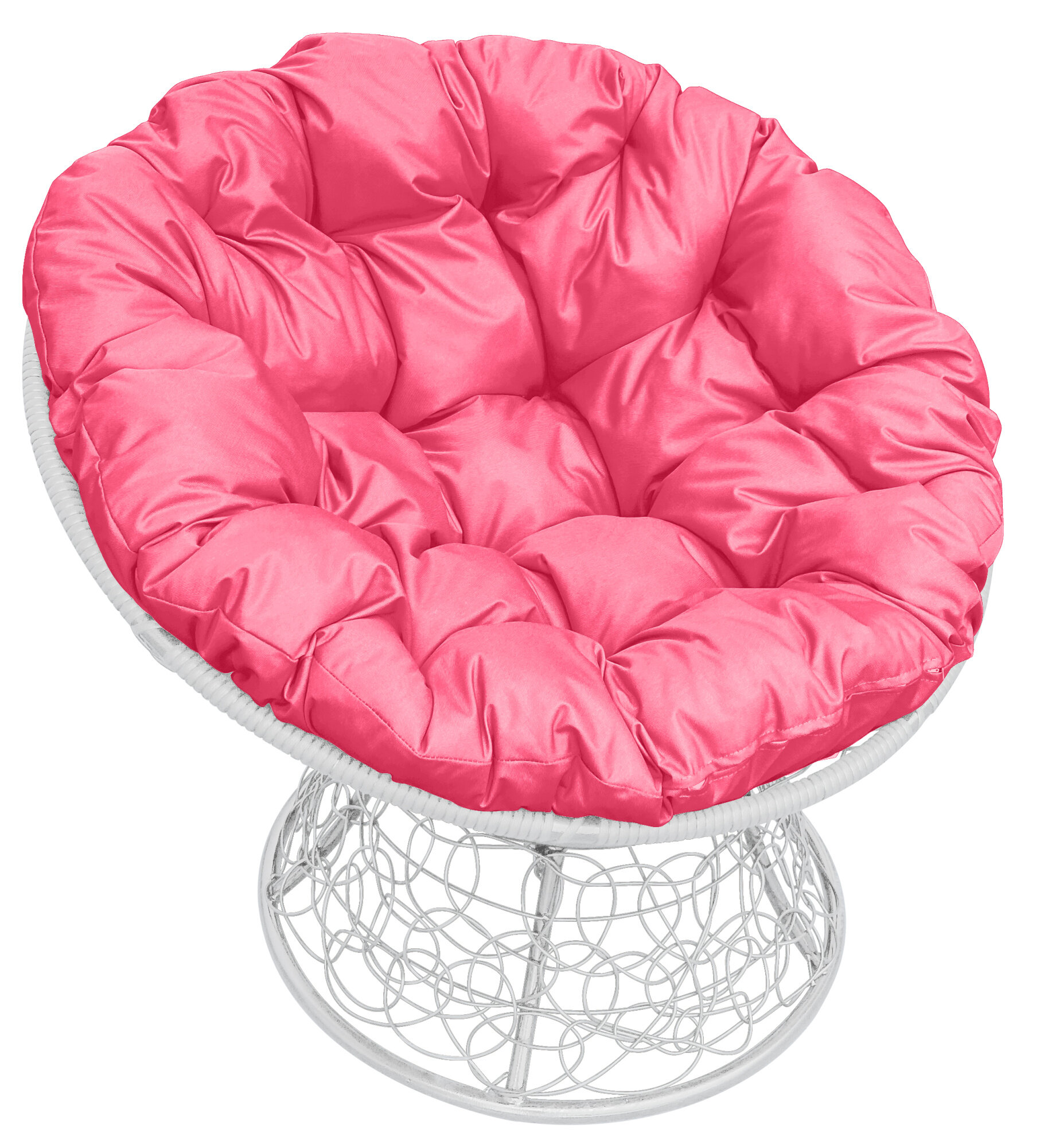 Кресло "Папасан" с ротангом белое / розовая подушка M-Group