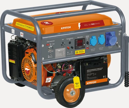 Изображение товара Генератор бензиновый Кратон GG-7500-EM-ATS, мощность 7,5 кВт, однофазный, электростартер от блока автоматики, колеса