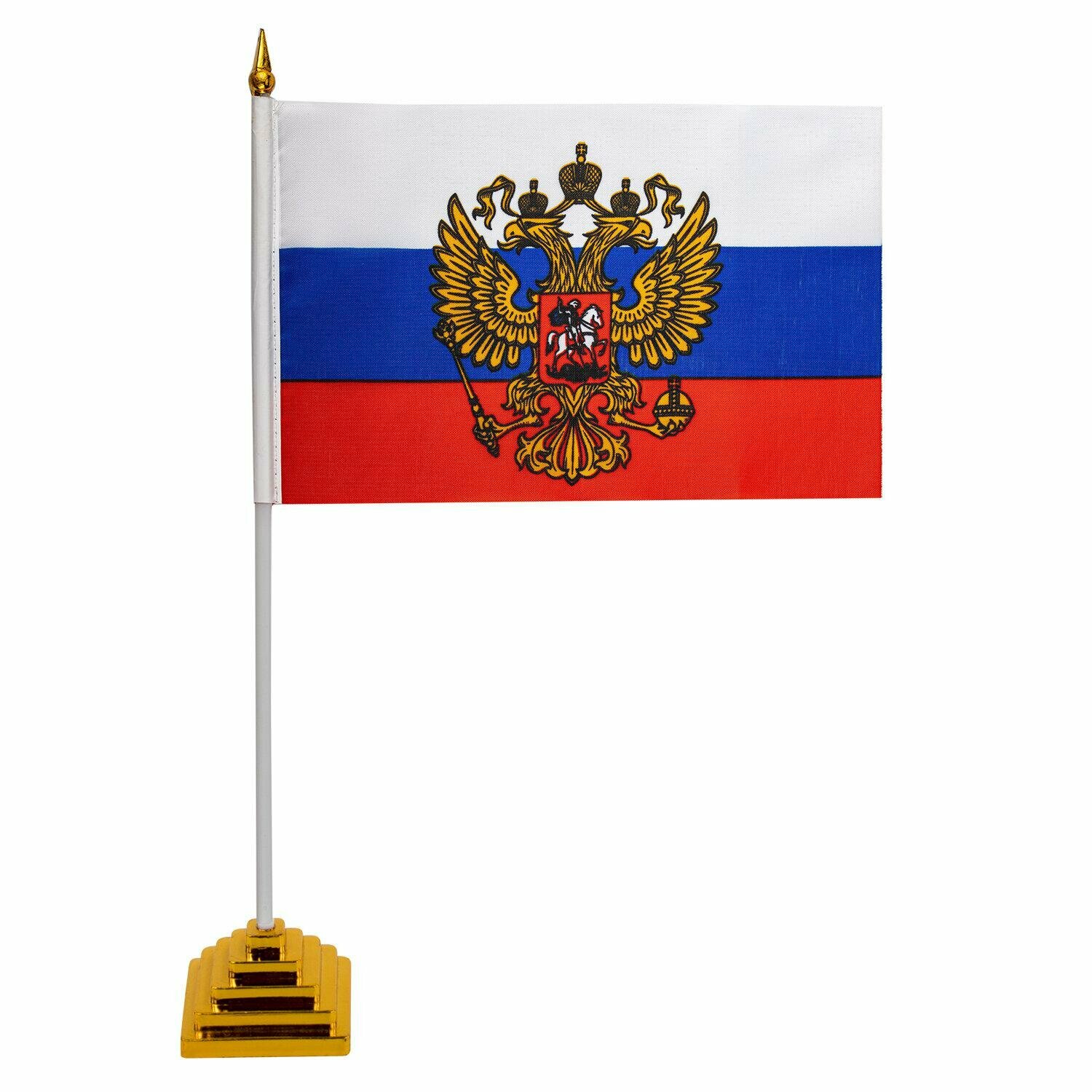 Флаг настольный STAFF Россия с гербом, 14х21 см - фото №1