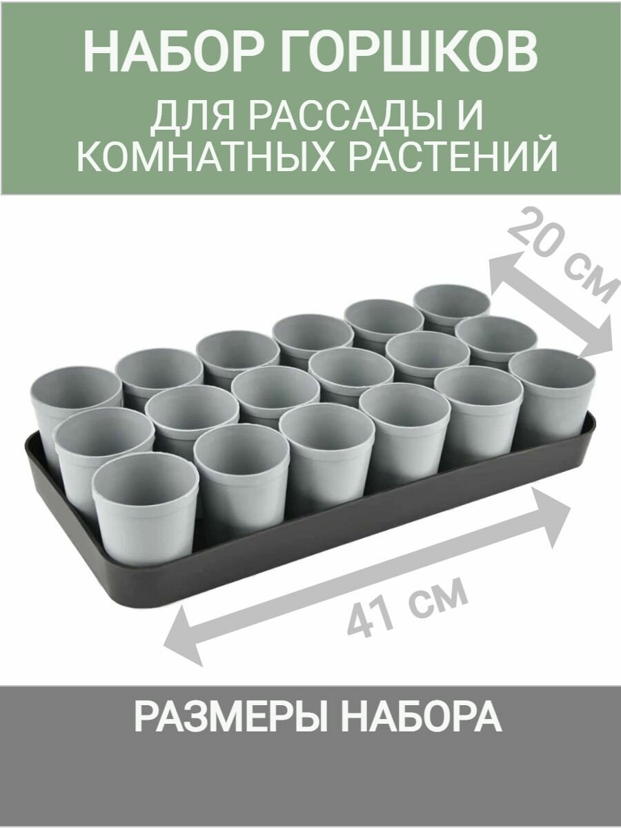 Набор для рассады: стаканы по 250 мл (18 шт.), поддон, цвет серый, Greengo - фотография № 2