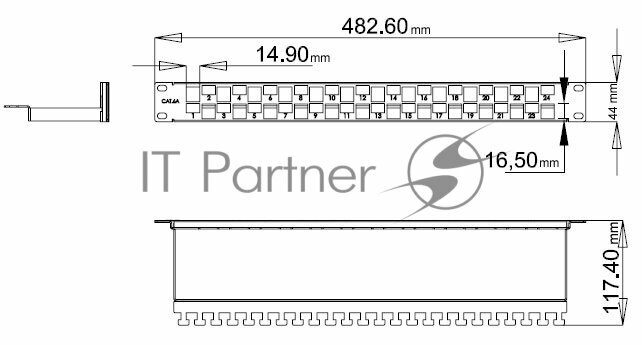 Патч-панель Hyperline Модульная патч-панель 19", 24 порта, Flat Type, 1U, для модулей Keystone Jack, с задним кабельным организатором (без модулей) (PPBL3-19-24S-RM)