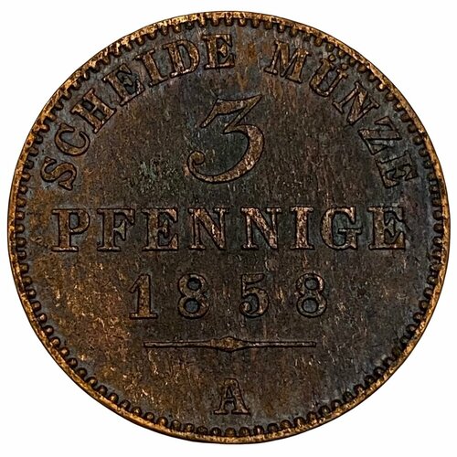 Германия, Шварцбург-Зондерсгаузен 3 пфеннига 1858 г. клуб нумизмат монета 3 пфеннига ольденбурга 1858 года медь вензель в