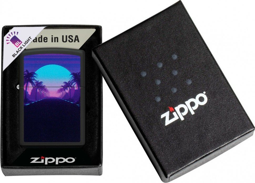 Зажигалка ZIPPO Sunset Black с покрытием Black Light, латунь/сталь, чёрная, матовая, 38x13x57 мм