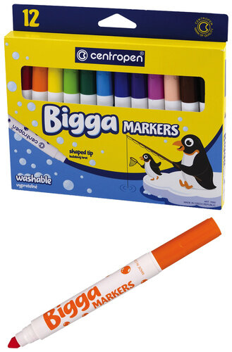 Набор фломастеров CENTROPEN "Bigga Markers", 12 цветов, утолщенный корпус