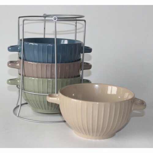 Набор бульонниц JEWEL Аура керамика 700 мл 4 предмета на металлической подставке (ПС002-65)