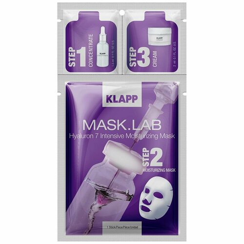 KLAPP Набор, маска для лица интенсивно-увлажняющая с гиалуроновой кислотой MASK.LAB HYALURON 7 INTENSIVE MOISTURIZING MASK, 1 шт klapp маска skinconcellular mask 50 мл