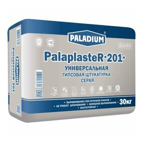 Штукатурка PALADIUM гипсовая с микрофибра волокном серая PalaplasteR-201 30кг, до 60мм 45 (1шт) (96193) штукатурка пирамида гипсовая мнк светло бежевая 30кг 45 1шт 125747