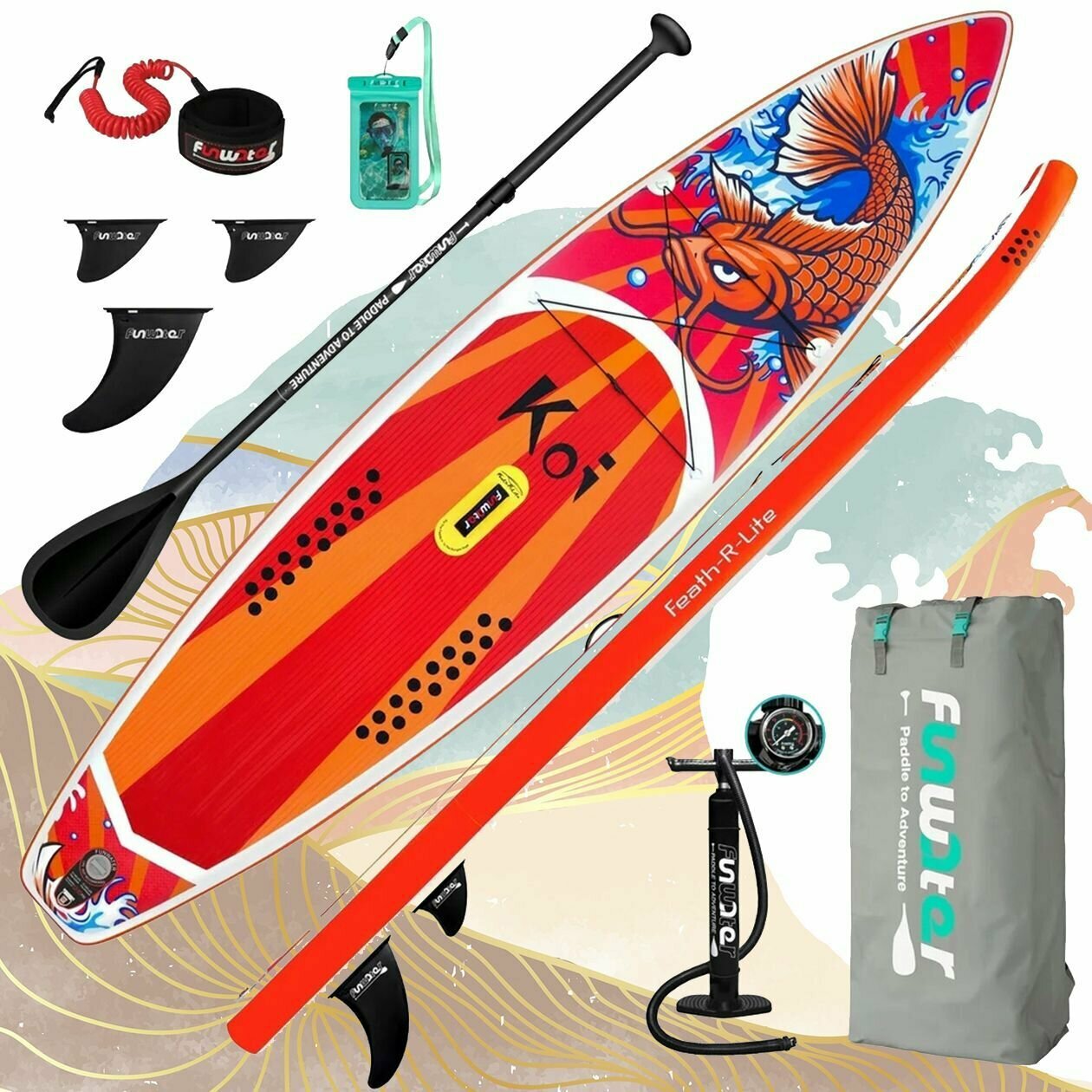 Сапборд SUP FUNWATER 11.6 Koi, Надувная сап доска Кои 350х84см