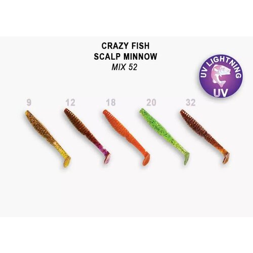 Силиконовая приманка мягкая съедобная Crazy Fish Scalp Minnow 3.2 80 мм 5 шт. силиконовая приманка crazy fish scalp minnow 3 2 7 80 1 6 кальмар 5 шт