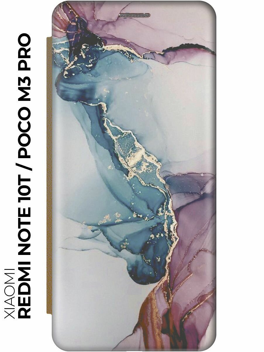 Чехол-книжка Сине-розовый мрамор на Xiaomi Redmi Note 10T / Poco M3 Pro / Сяоми Поко М3 Про / Сяоми Редми Ноут 10Т золотой