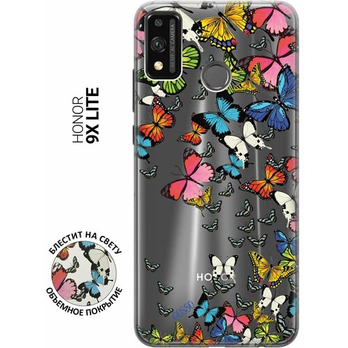 ультратонкий силиконовый чехол накладка clearview 3d для apple iphone 12 mini с принтом magic butterflies Ультратонкий силиконовый чехол-накладка ClearView для Honor 9X Lite с 3D принтом Magic Butterflies