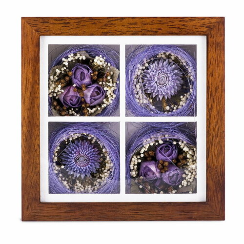 Панно настенное цветы из сухоцветов в деревянной рамке со стеклом