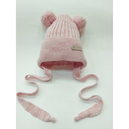 фото Шапка для девочек демисезонная, хлопок, подкладка, помпон, вязаная, размер 35-40, розовый бутик для малышей "мой ангелок"