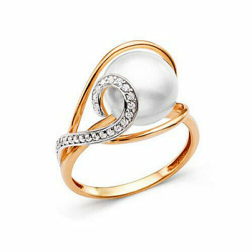 фото Кольцо contessa, красное золото, 585 проба, фианит, жемчуг, размер 17