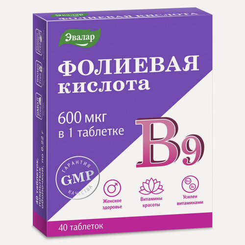 Изображение товара Фолиевая кислота с витаминами В12 и В6, 40 таблеток, Эвалар