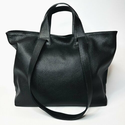 фото Сумка шоппер vera pelle, фактура зернистая, черный