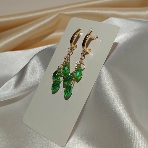 Серьги  Green , позолота 18к, хрусталь, размер/диаметр 50 мм., золотой, зеленый