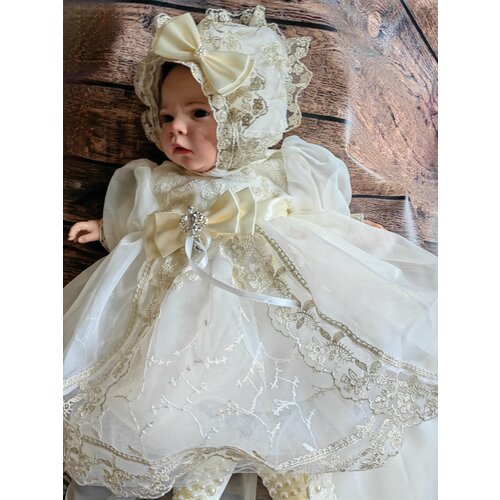 фото Платье, хлопок, нарядное, однотонное, застежка под подгузник, размер 50/56, белый timofei kids