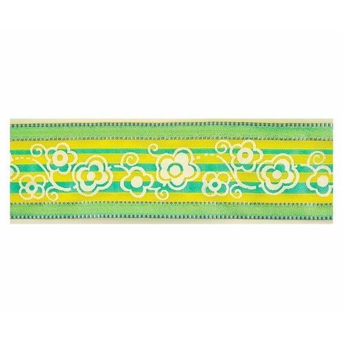 Декоративная лента, органза - SAFISA, 38 мм, 15 м, в полоску, желто-зеленая, 1 упаковка декоративная лента органза safisa 25 мм 15 м в полоску 1 упаковка