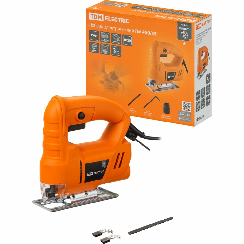 TDM ELECTRIC ЛЭ-450/55, мощ. 450 Вт, пропил 55 мм, 3000 ход/мин, шнур 3 м, Гранит SQ1089-0101