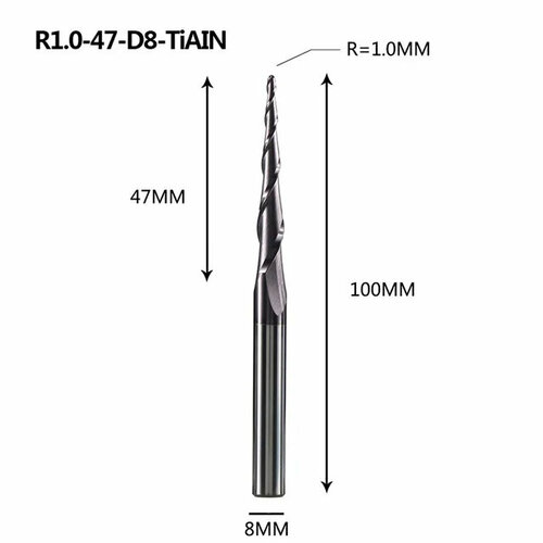 Dreanique конусная фреза по дереву (R1.0 L47 d8 покрытие TiAlN) P2BC-R1.0-47-H8 39704