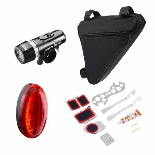 фото Набор для велосипеда 3 в 1: фонарь, ремонтный набор, сумка 20 х 20 х 27 см 9867413 сима-ленд