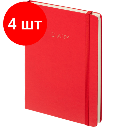 Комплект 4 штук, Ежедневник недатированный красный, А5 136 л, Diary, ATTACHE ежедневник недатированный сиреневый а5 136 л diary attache