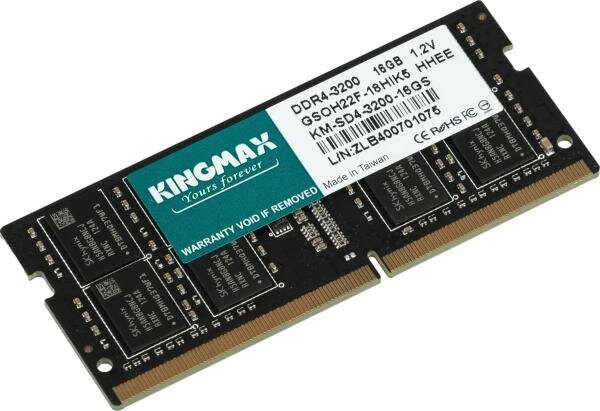 Оперативная память для ноутбука 16Gb (1x16Gb) PC4-25600 3200MHz DDR4 SO-DIMM CL22 KingMax KM-SD4-3200-16GS KM-SD4-3200-16GS