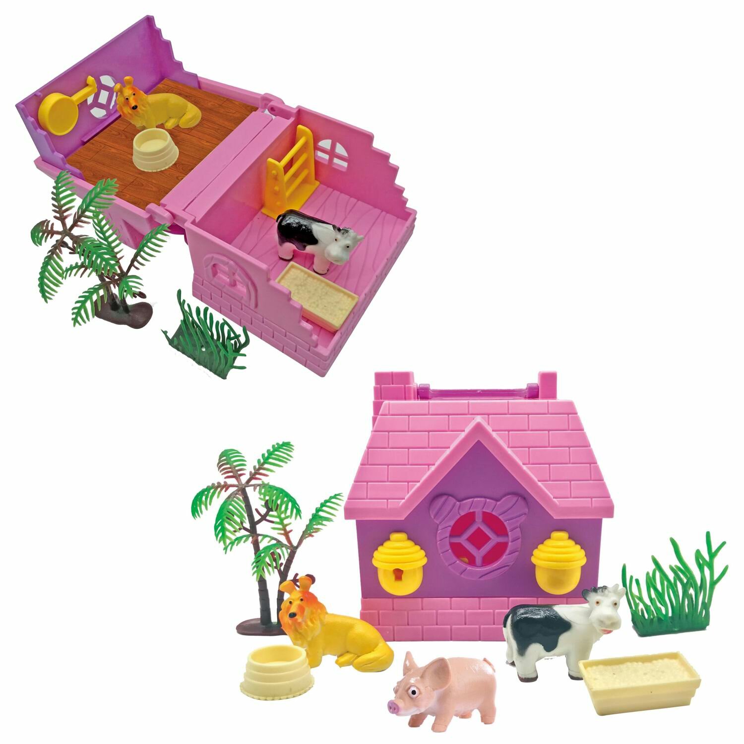 Домик раскладной Junfa с фигуркой животного и игровыми предметами, в дисплейной коробке по 6 штук (WK-27157)